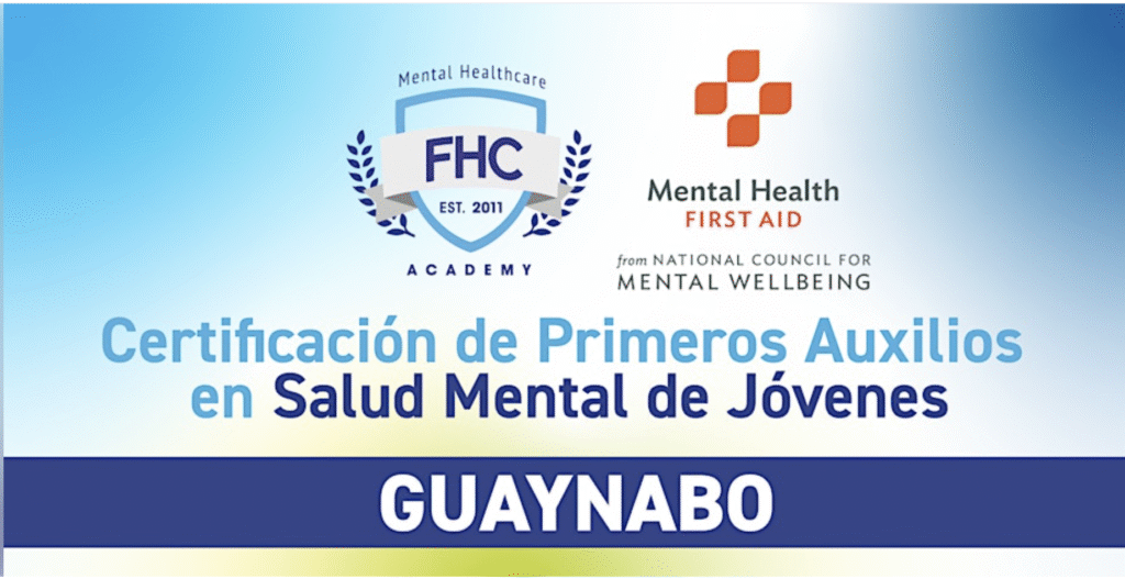 Anuncio de evento de certificación de primeros auxilios de Salud mental de Jóvenes